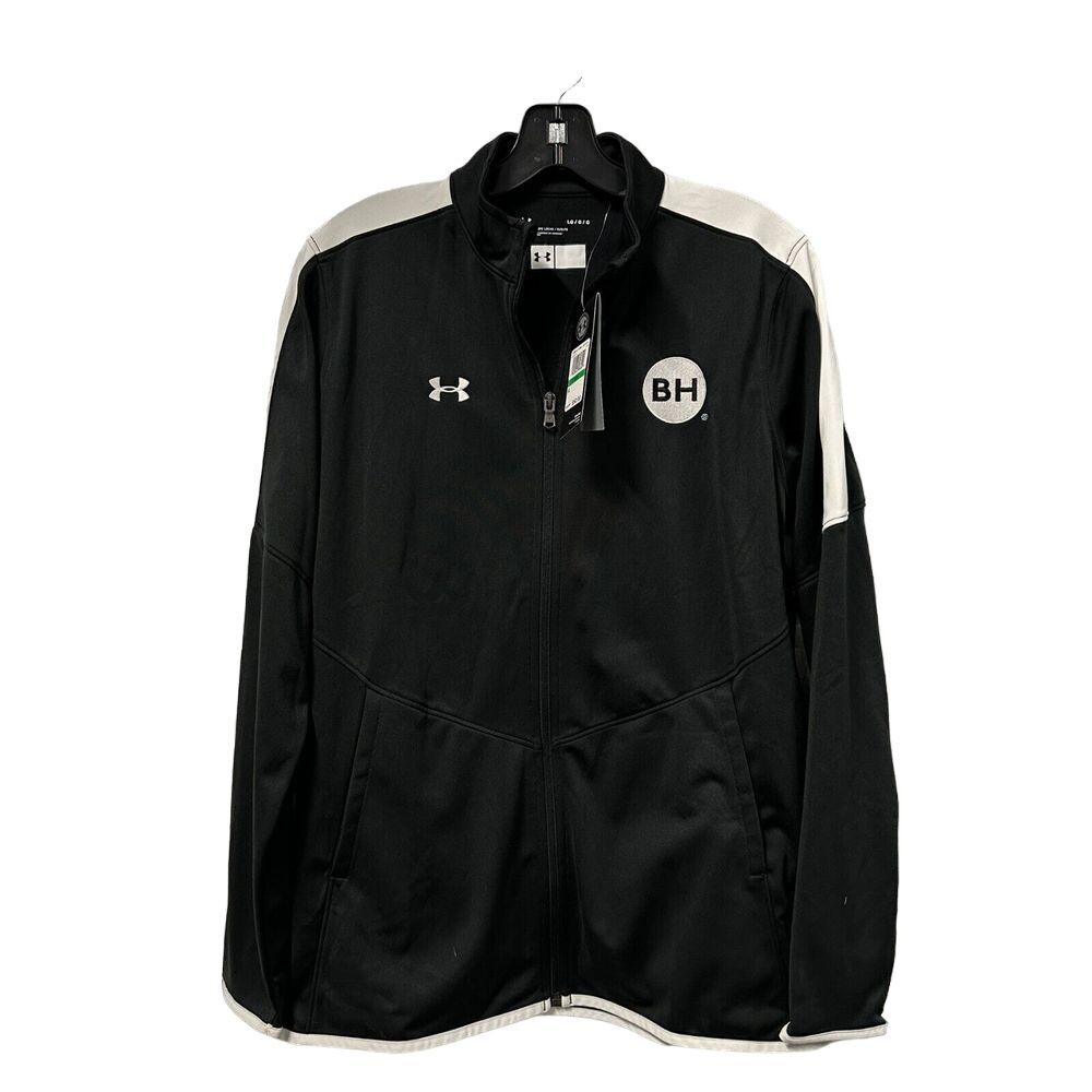 Under Armour Rival Jacket Womens L‎ Zip Front Black White BH Logo Pockets NEW